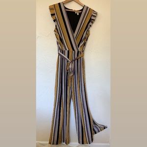 Striped wide leg jumpsuit with tie waist. Sz L